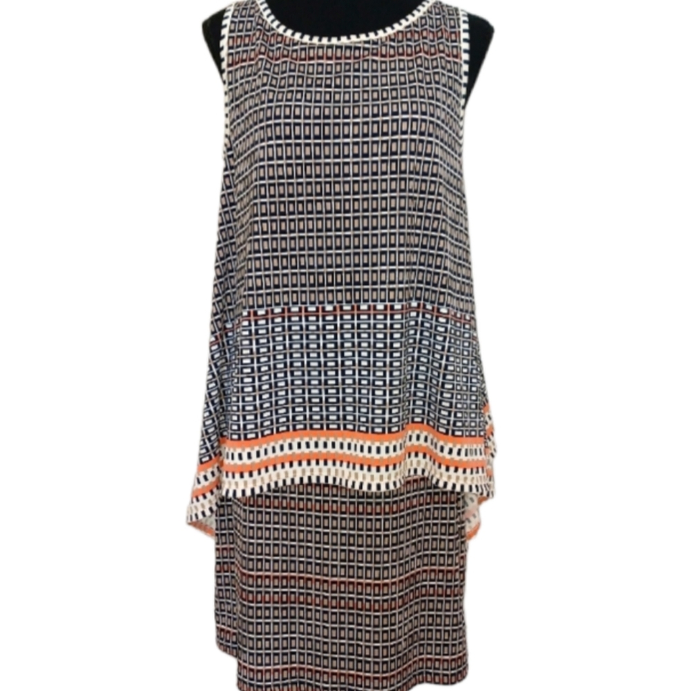 Max Studio Stretch Jersey Popover Geometric Print Dress Women's Size Med